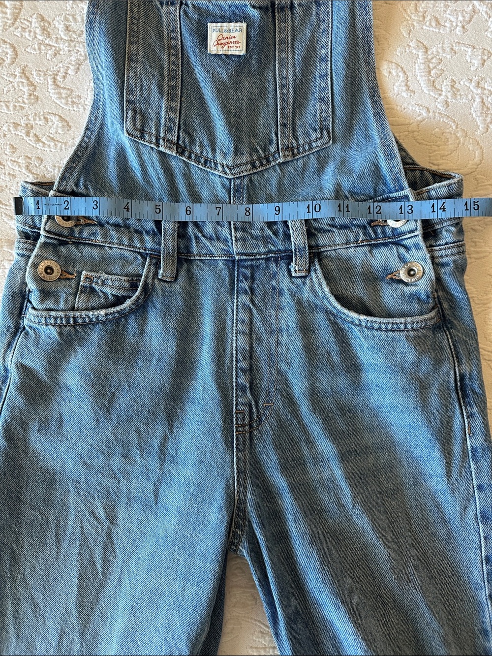 Pull&Bear Classic Denim Bib Overalls “Dungarees”- Medium Wash, Size Small, EUC - Picture 11 of 11